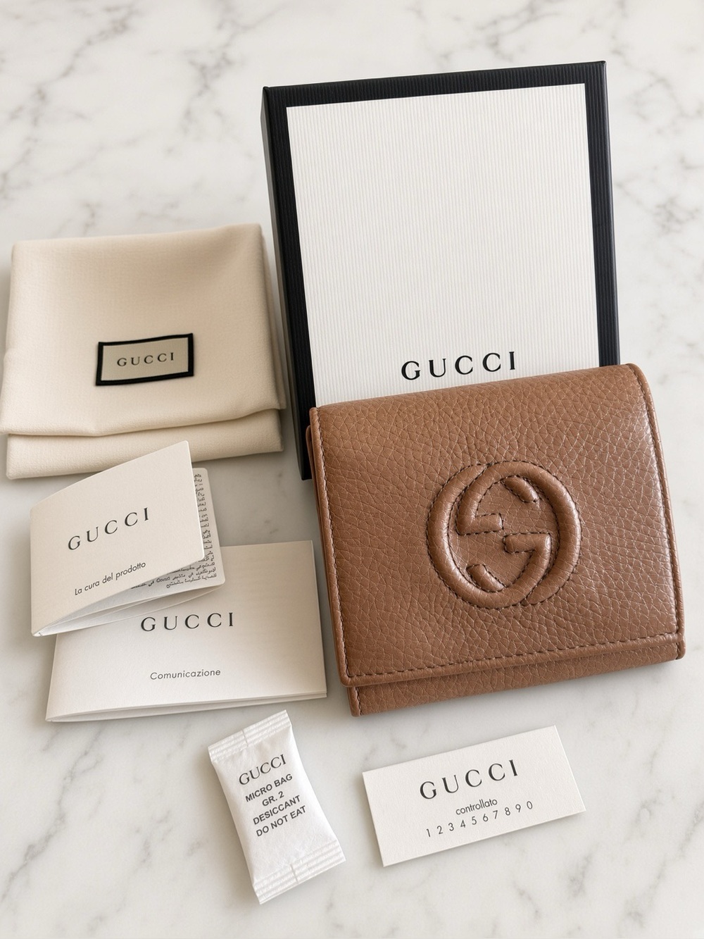 Gucci Interlocking G Compact Wallet Camelia Leather